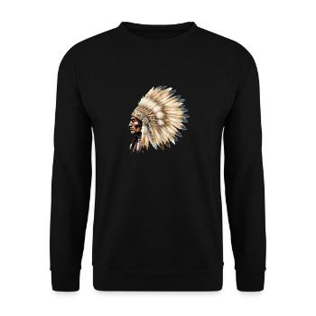 Indianer Häuptling Mit Traditionellem Federschmuck - Unisex Pullover - Schwarz - Vorne - Alina (178cm) & Michal (187cm)