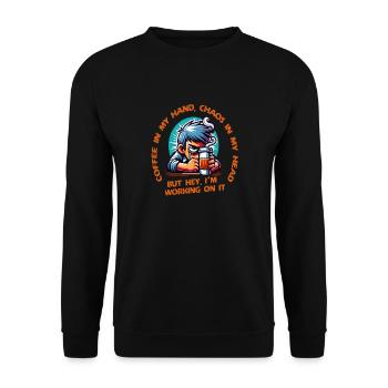 Coffee lover with morning grouch funny saying - Unisex Sweatshirt - black - Front - Alina (178cm) & Michal (187cm)