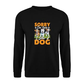 Zitat von Hundebesitzer Désolé, je suis en retard, j’ai vu un chien - Sweat-shirt Unisexe - noir - Devant - Alina (178cm) & Michal (187cm)