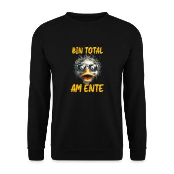 Entenkostüm BIN TOTAL AM ENTE Lustiges Enten - Unisex Pullover - Schwarz - Vorne - Alina (178cm) & Michal (187cm)