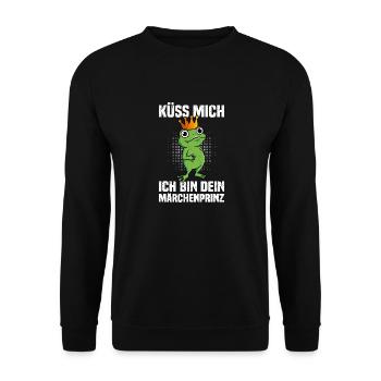 Karneval Frosch KÜSS MICH BIN DEIN MÄRCHENPRINZ - Unisex Pullover - Schwarz - Vorne - Alina (178cm) & Michal (187cm)