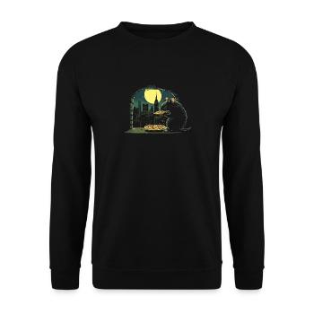 Rat dégustant une pizza au clair de lune devant la ligne d’horizon - Sweat-shirt Unisexe - noir - Devant - Alina (178cm) & Michal (187cm)