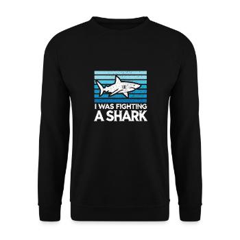 Ich kämpfte gegen einen Hai Lustige Verletzung Witz Sarkasmus - Unisex Pullover - Schwarz - Vorne - Alina (178cm) & Michal (187cm)