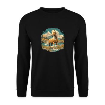 Pferde Pferd - Unisex Pullover - Schwarz - Vorne - Alina (178cm) & Michal (187cm)