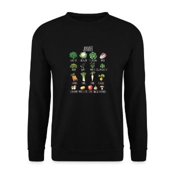 Januar Kleben von saisonalem Obst und Gemüse - Unisex Pullover - Schwarz - Vorne - Alina (178cm) & Michal (187cm)