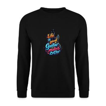 Life is Good Guitar makes it Better - Unisex Pullover - Schwarz - Vorne - Alina (178cm) & Michal (187cm)