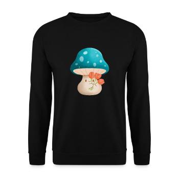 süßer Murshoom mit Blumen - Unisex Pullover - Schwarz - Vorne - Alina (178cm) & Michal (187cm)