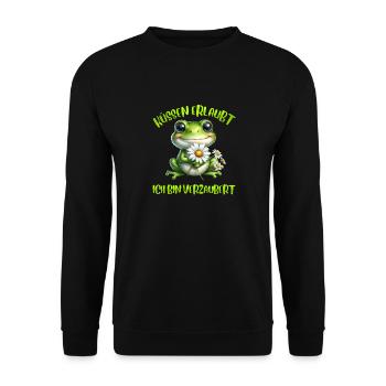 Karneval Frosch KÜSSEN ERLAUBT BIN VERZAUBERT - Unisex Pullover - Schwarz - Vorne - Alina (178cm) & Michal (187cm)
