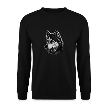 Husky Vintage Schlittenhunde Sibirischer Husky - Unisex Pullover - Schwarz - Vorne - Alina (178cm) & Michal (187cm)