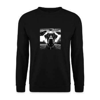 Doberman Pinscher2 Funny Graphic Selfie with UFO W - Unisex Pullover - Schwarz - Vorne - Alina (178cm) & Michal (187cm)