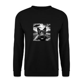 German2 Shepherd Funny GSP Selfie with UFOs Weird - Unisex Pullover - Schwarz - Vorne - Alina (178cm) & Michal (187cm)