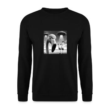 Flamingo Sci-fi Funny Graphic Selfie with UFOs Wei - Unisex Sweatshirt - black - Front - Alina (178cm) & Michal (187cm)