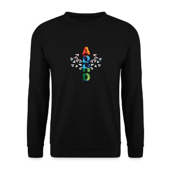 Buntes Design zur Sensibilisierung für ADHS - Unisex Pullover - Schwarz - Vorne - Alina (178cm) & Michal (187cm)