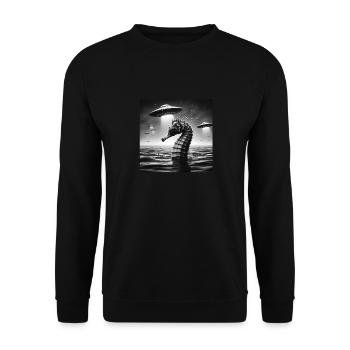 Mutant seahorse Funny Graphic Selfie with UFOs Wei - Unisex Sweatshirt - black - Front - Alina (178cm) & Michal (187cm)