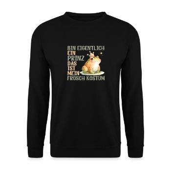Karneval Frösche BIN EIGENTLICH EIN PRINZ FROSCH - Unisex Pullover - Schwarz - Vorne - Alina (178cm) & Michal (187cm)