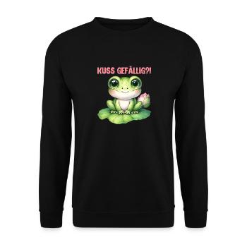 Karneval KUSS GEFÄLLIG? Lustiges Faschings - Unisex Pullover - Schwarz - Vorne - Alina (178cm) & Michal (187cm)