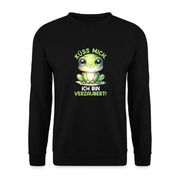 Froschkostüm KÜSS MICH ICH BIN VERZAUBERT - Unisex Pullover - Schwarz - Vorne - Alina (178cm) & Michal (187cm)