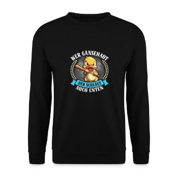 Karneval Party WER GÄNSEHAUT DER SCHLÄGT AUCH - Unisex Pullover - Schwarz - Vorne - Alina (178cm) & Michal (187cm)