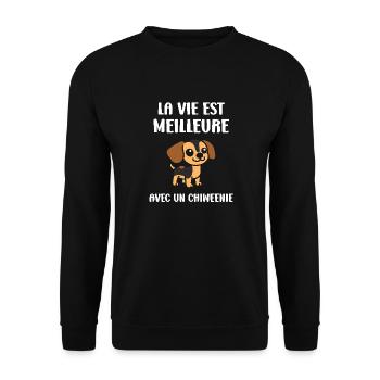 Chiweenie - Sweat-shirt Unisexe - noir - Devant - Alina (178cm) & Michal (187cm)