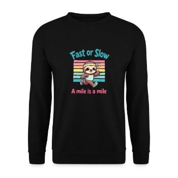 Schnell oder langsam eine Meile ist eine Meile Lustiges Faultier-Joggen - Unisex Pullover - Schwarz - Vorne - Alina (178cm) & Michal (187cm)