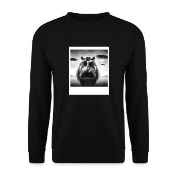 Hippo Sci-fi Funny Graphic Selfie with UFOs Weird - Unisex Sweatshirt - black - Front - Alina (178cm) & Michal (187cm)