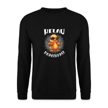 Kölner Karneval HELAU MADAFAKAS Lustiges Enten - Unisex Pullover - Schwarz - Vorne - Alina (178cm) & Michal (187cm)