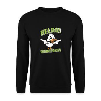 Kölner Karneval HELAU MADAFAKAS Lustiges Enten - Unisex Pullover - Schwarz - Vorne - Alina (178cm) & Michal (187cm)