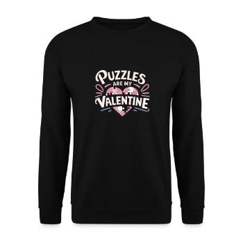 Puzzles sind mein Valentinstag Lustiges Wortspiel Puzzle V - Unisex Pullover - Schwarz - Vorne - Alina (178cm) & Michal (187cm)