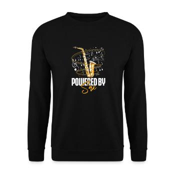 Saxophone Pun Powered By Sax - Unisex Sweatshirt - black - Front - Alina (178cm) & Michal (187cm)