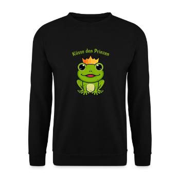 Karneval Frosch KÜSSE DEN PRINZEN Lustiges - Unisex Pullover - Schwarz - Vorne - Alina (178cm) & Michal (187cm)