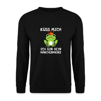 Froschkostüm KÜSS MICH ICH BIN EIN MÄRCHENPRINZ - Unisex Pullover - Schwarz - Vorne - Alina (178cm) & Michal (187cm)