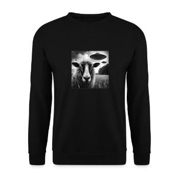 Sheep ram2, lamb Funny Graphic Selfie with UFOs We - Unisex Pullover - Schwarz - Vorne - Alina (178cm) & Michal (187cm)