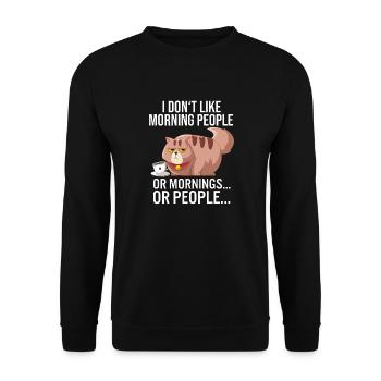 Je n’aime pas les gens du matin, ni les matins, ni les gens - Sweat-shirt Unisexe - noir - Devant - Alina (178cm) & Michal (187cm)