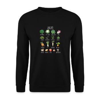Januar Saisonale Obst- und Gemüsecollage - Unisex Pullover - Schwarz - Vorne - Alina (178cm) & Michal (187cm)
