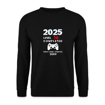 2025 Niveau 16 / 16e anniversaire 2025 Cadeau Gamer - Sweat-shirt Unisexe - noir - Devant - Alina (178cm) & Michal (187cm)