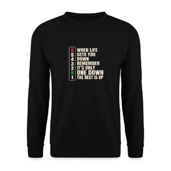 Motorrad Schaltgetriebe Spruch: Wenn Das Leben - Unisex Pullover - Schwarz - Vorne - Alina (178cm) & Michal (187cm)