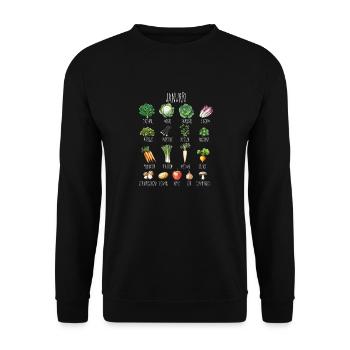 Januar Saisonale Obst- und Gemüsecollage - Unisex Pullover - Schwarz - Vorne - Alina (178cm) & Michal (187cm)