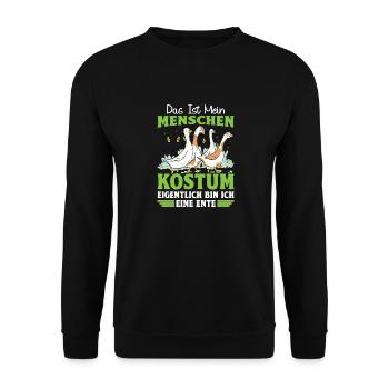 Faschingskostüm DAS IST MEIN MENSCHEN KOSTÜM - Unisex Pullover - Schwarz - Vorne - Alina (178cm) & Michal (187cm)
