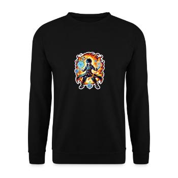 Anime Wizard Mage Fighting Dragon Pixelated Gamer - Unisex Sweatshirt - black - Front - Alina (178cm) & Michal (187cm)