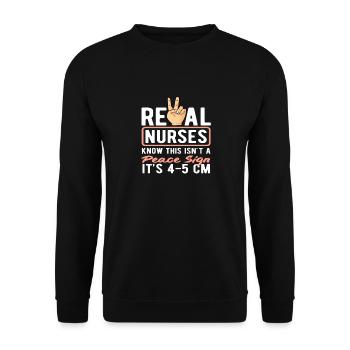 Echte Hebammen Wissen 4-5 Cm Zeichen - Unisex Pullover - Schwarz - Vorne - Alina (178cm) & Michal (187cm)