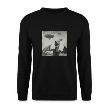 Dragon Selfie with UFO Weird 50s Photo 4 - Unisex Pullover - Schwarz - Vorne - Alina (178cm) & Michal (187cm)