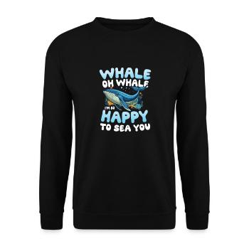 Whale Oh Whale I'm So Happy To Sea - Unisex Pullover - Schwarz - Vorne - Alina (178cm) & Michal (187cm)