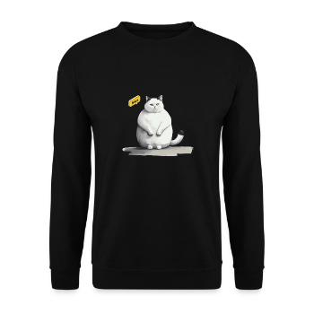 netter weißer dicker Kater mit Sprechblase - Unisex Pullover - Schwarz - Vorne - Alina (178cm) & Michal (187cm)