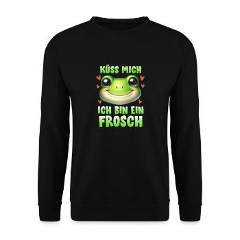 Froschkönig KÜSS MICH ICH BIN EIN FROSCH Lustig - Unisex Pullover - Schwarz - Vorne - Alina (178cm) & Michal (187cm)
