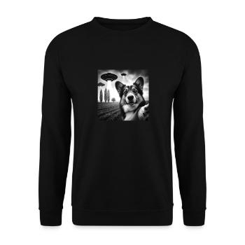 Welsh Corgi Lustiges Grafik-Selfie mit UFOs Seltsam A - Unisex Pullover - Schwarz - Vorne - Alina (178cm) & Michal (187cm)