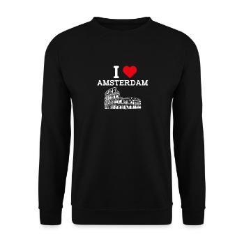 I love Amsterdam Flagge Herz Niederlande Kolosseum - Unisex Pullover - Schwarz - Vorne - Alina (178cm) & Michal (187cm)
