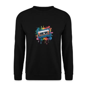 80s Retro Cassette Splash Classic Cassette Tape - Unisex Pullover - Schwarz - Vorne - Alina (178cm) & Michal (187cm)