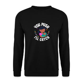 Vous appuyez sur J’attrape Midwife Design - Sweat-shirt Unisexe - noir - Devant - Alina (178cm) & Michal (187cm)