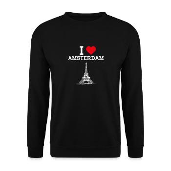 I love Amsterdam Niederlande Eiffelturm-Flagge - Unisex Pullover - Schwarz - Vorne - Alina (178cm) & Michal (187cm)