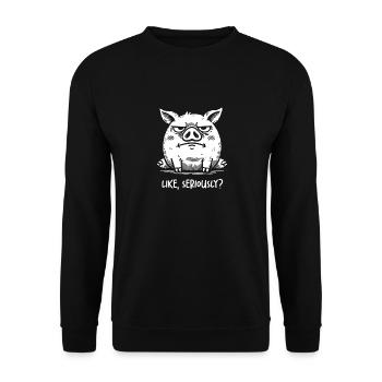 Schwein Unamüsiert Wie Ernsthaft Beurteilend Sarkastisch Pigl - Unisex Pullover - Schwarz - Vorne - Alina (178cm) & Michal (187cm)
